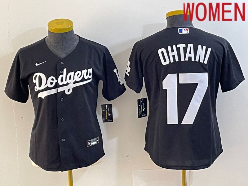 Women Los Angeles Dodgers 17 Ohtani Black Nike Game MLB Jersey style 1